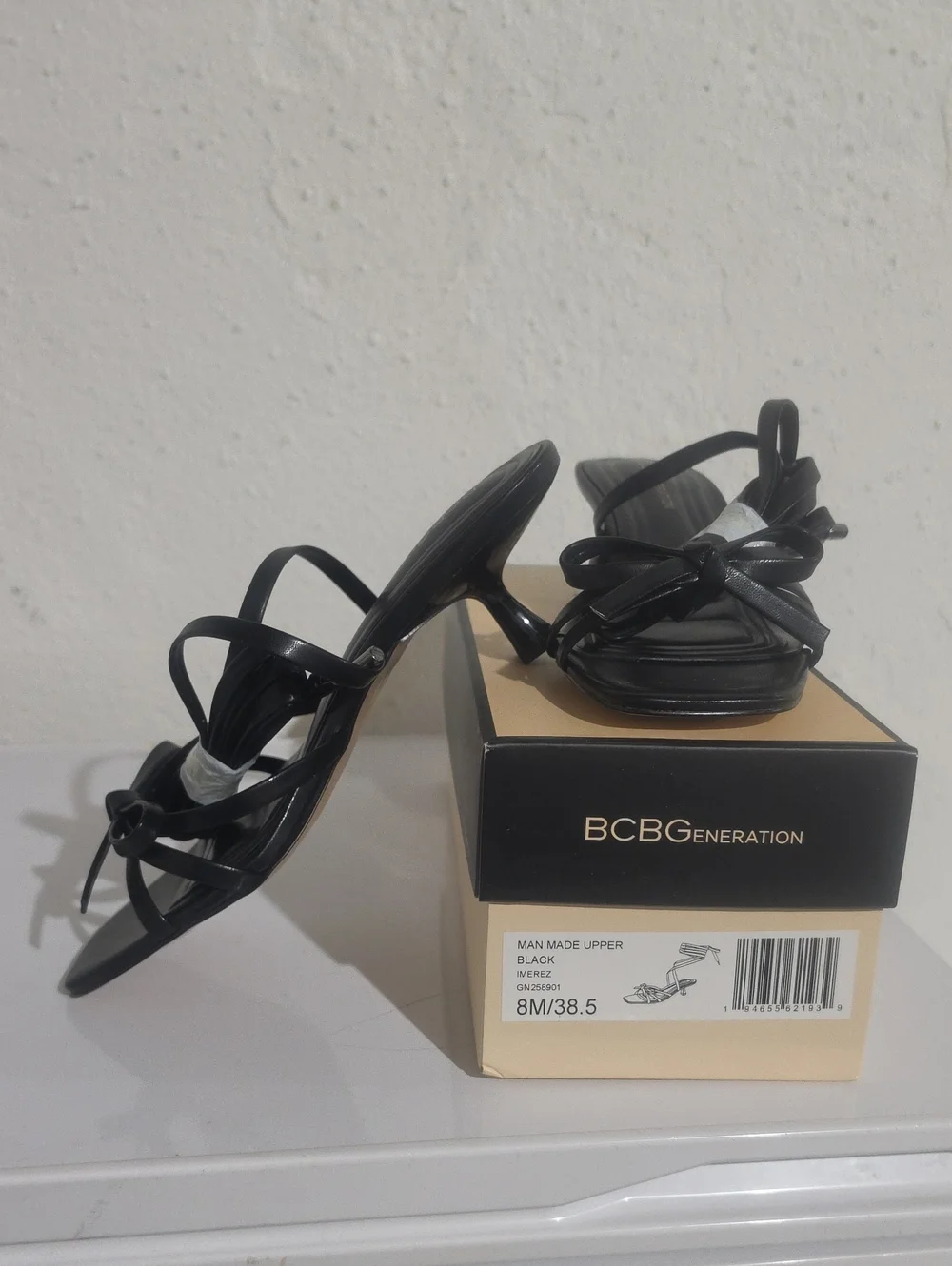 BCBGeneration Merez Black Strappy Knot Mule Heels